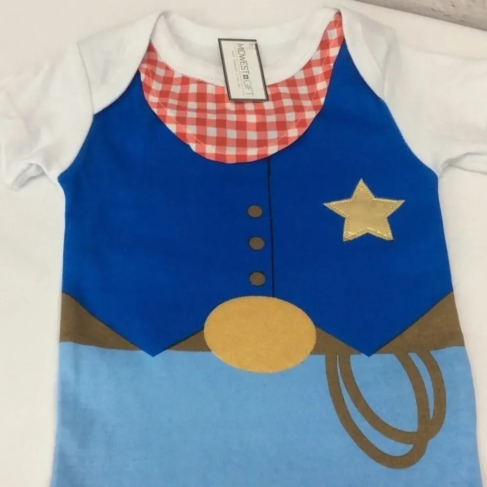 Midwest Gift Cowboy Creeper Western Rodeo Infant One Piece Snap Closure 12/18 mo